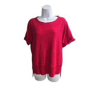 Eileen Fisher | Red Boxy High Low Linen Blend Top